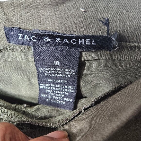 Zac & Rachel Womens Olive Green Stretch Pants Size 10 - Picture 2 of 5